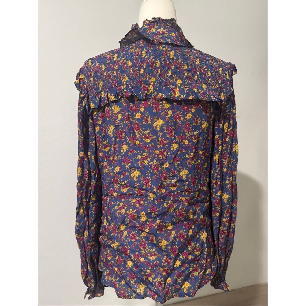 Gliner Farrar boho floral ruffle long sleeve button front Top M - Picture 8 of 9